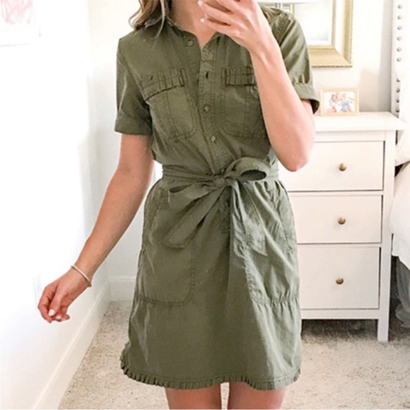 J. Crew Dresses & Skirts - J. Crew Army Green Tie Waist Shirt Dress Women’s Size 6